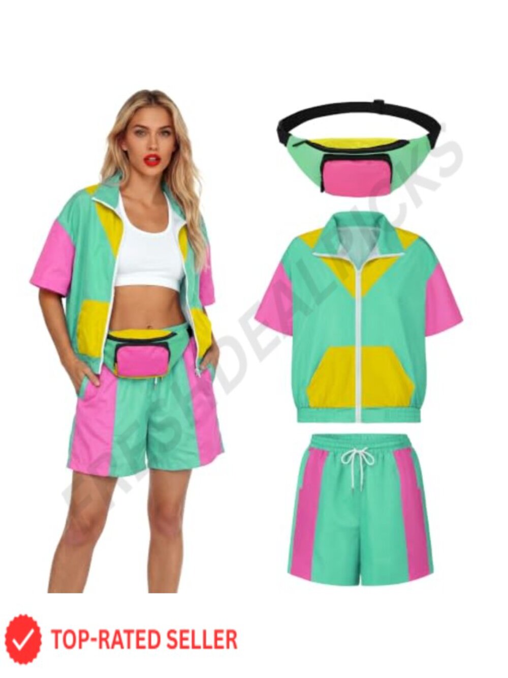 80s Tracksuit 3 Piece Windbreaker Set Fanny Pack Women Costume Retro Party